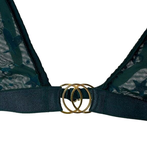 Victorias Secret Bralette Emerald Green Sheer Triangle Velvet Size L Hearts Sexy